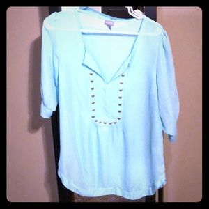 Aqua blue 3/4 embellished blouse from Vanity